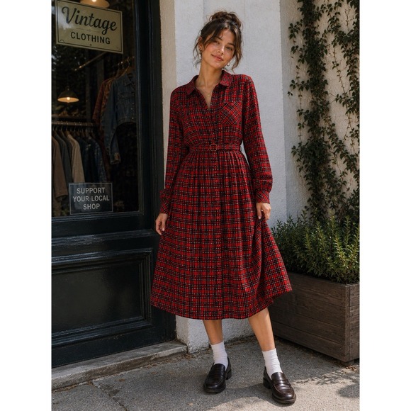 Don Sophisticates Dresses & Skirts - VTG 80s Don Sophisticates Dress Red Plaid School Girl Sz 10 BB39 Holiday NWT